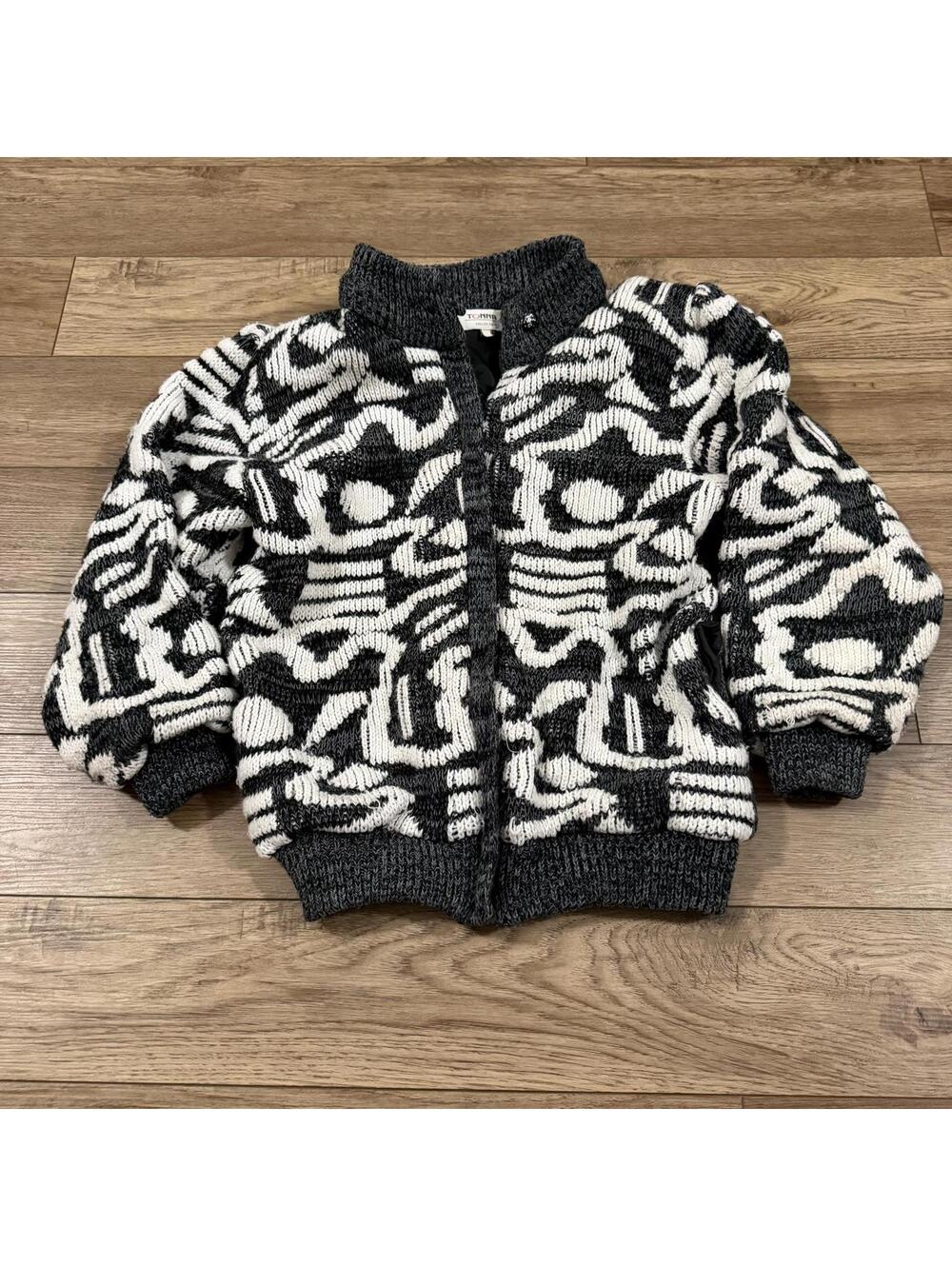 Vintage 80s 90s Acrylic Knit Cardigan Zip Sweater Art Size M